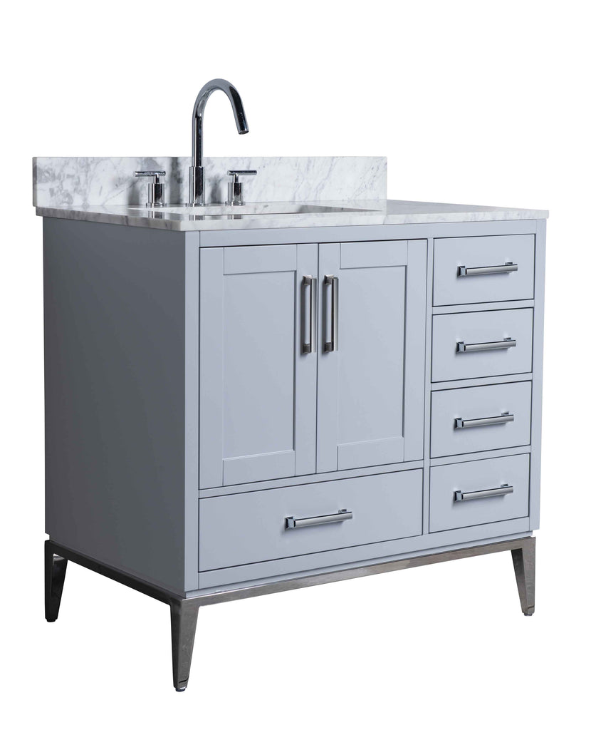 Rubeza 900mm Anatolia Vanity Unit with Carrara Marble Top - Light Grey & Chrome