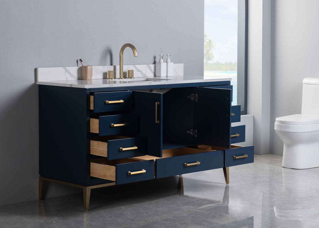 Rubeza 1500mm Anatolia - X - Vanity Unit with Calacatta Quartz Top - Dark Blue & Gold