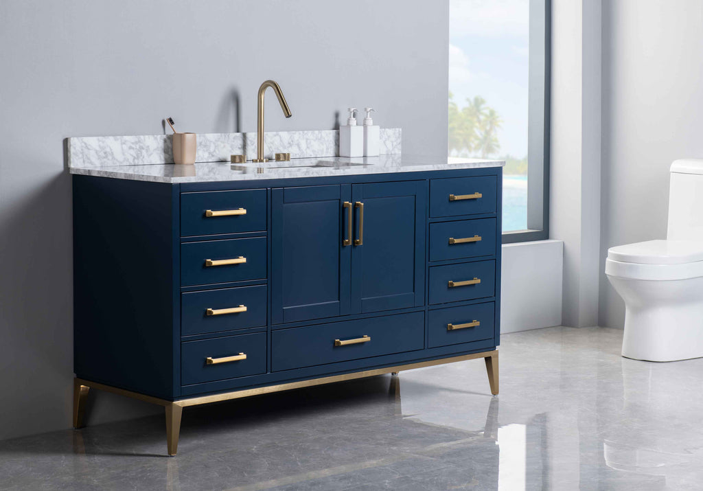 Rubeza 1500mm Anatolia -X- Vanity Unit with Carrara Marble Top - Dark Blue & Gold