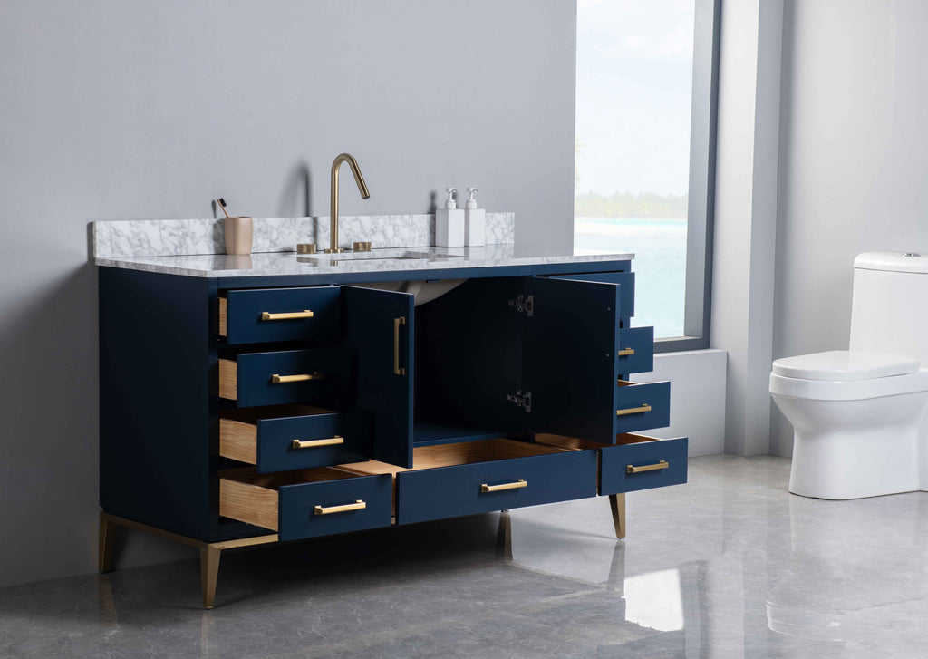 Rubeza 1500mm Anatolia -X- Vanity Unit with Carrara Marble Top - Dark Blue & Gold