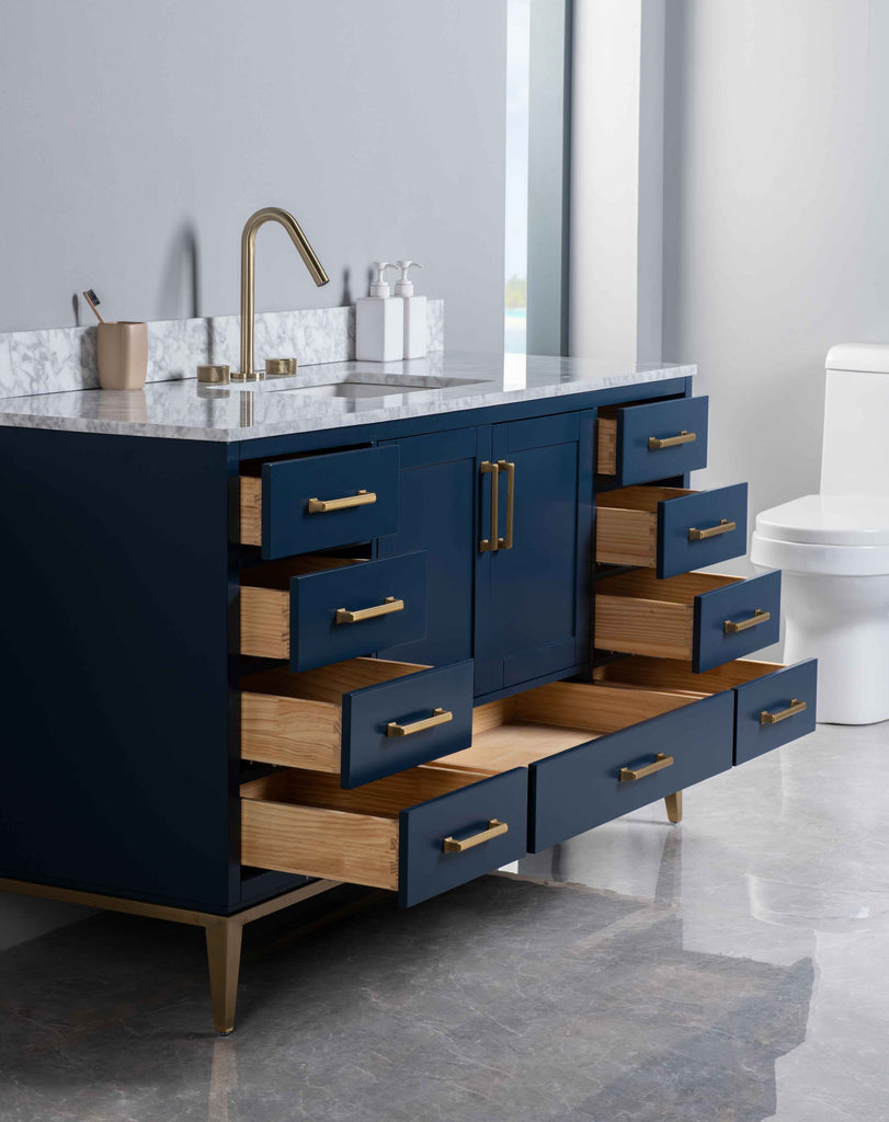 Rubeza 1500mm Anatolia -X- Vanity Unit with Carrara Marble Top - Dark Blue & Gold