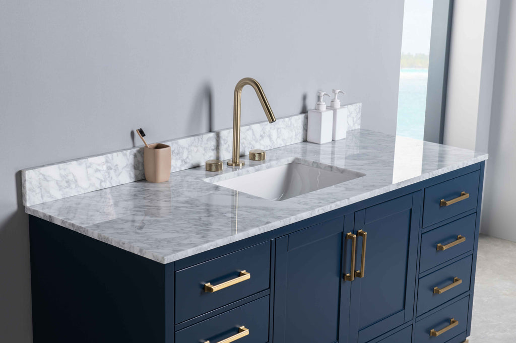 Rubeza 1500mm Anatolia -X- Vanity Unit with Carrara Marble Top - Dark Blue & Gold