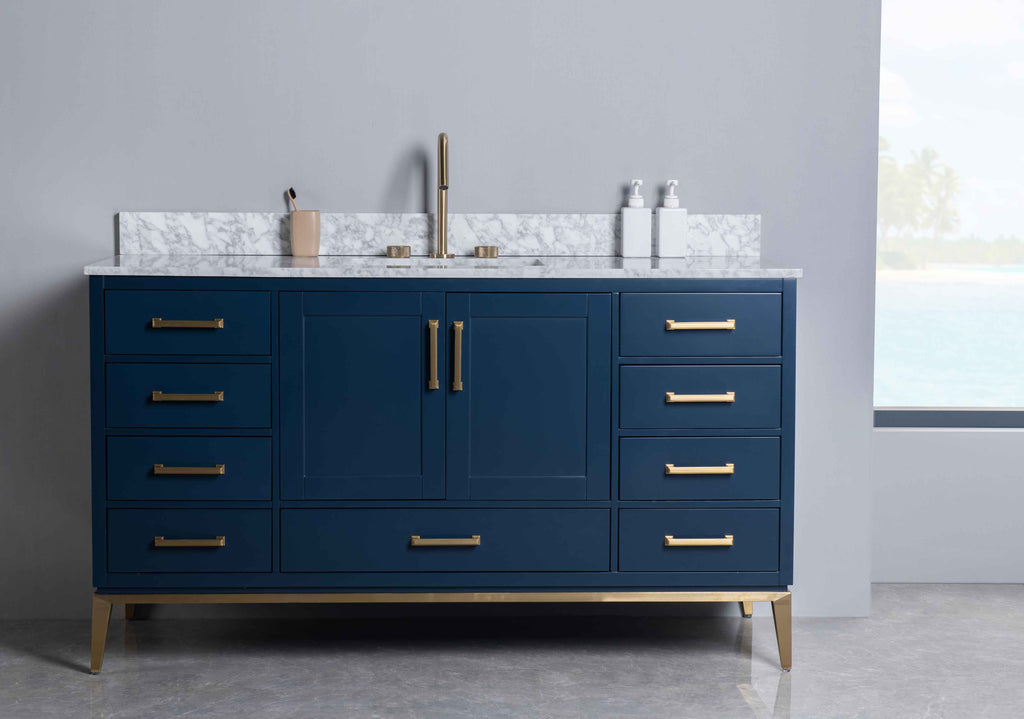 Rubeza 1500mm Anatolia -X- Vanity Unit with Carrara Marble Top - Dark Blue & Gold