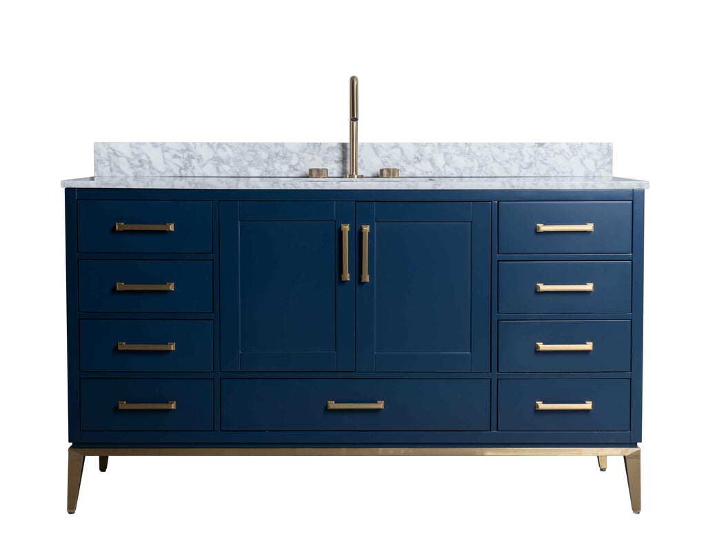 Rubeza 1500mm Anatolia -X- Vanity Unit with Carrara Marble Top - Dark Blue & Gold