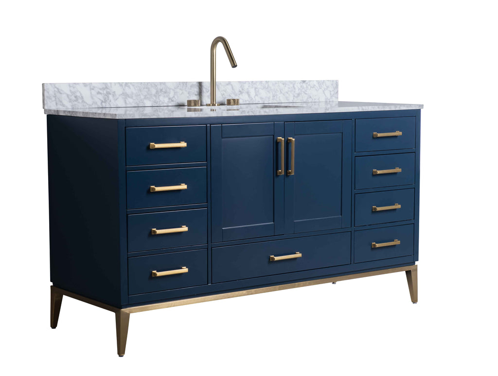 Rubeza 1500mm Anatolia -X- Vanity Unit with Carrara Marble Top - Dark Blue & Gold