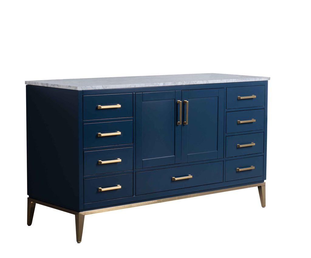 Rubeza 1500mm Anatolia -X- Sideboard with Carrara Marble Top - Dark Blue & Gold