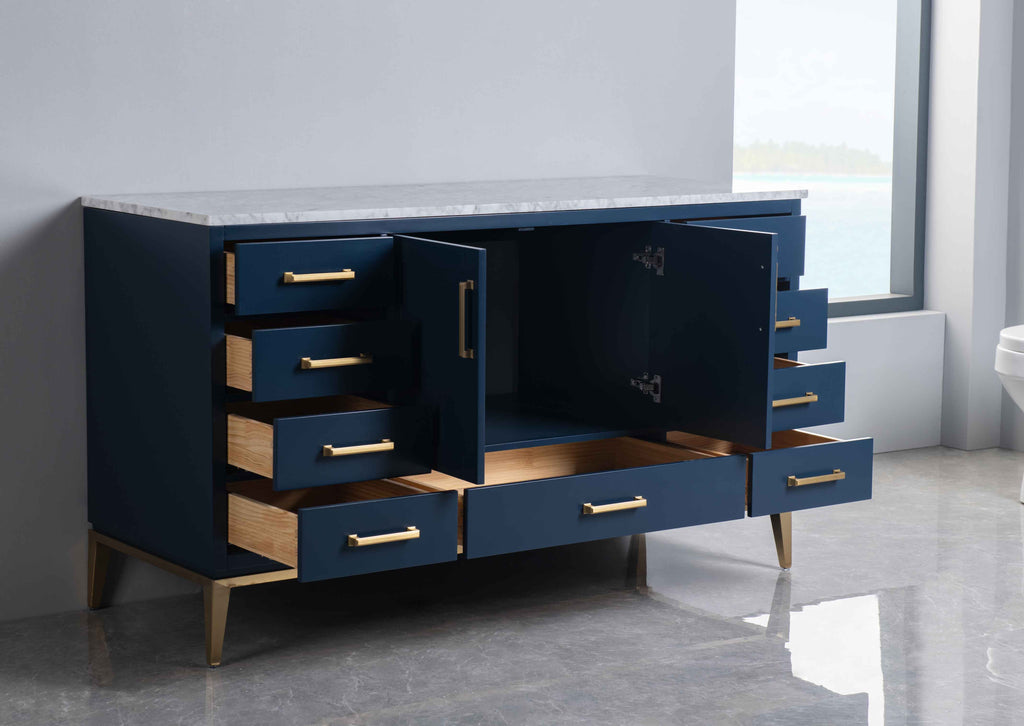 Rubeza 1500mm Anatolia -X- Sideboard with Carrara Marble Top - Dark Blue & Gold