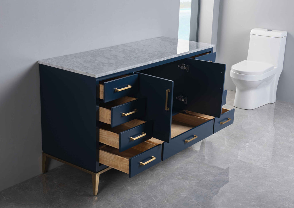 Rubeza 1500mm Anatolia -X- Sideboard with Carrara Marble Top - Dark Blue & Gold