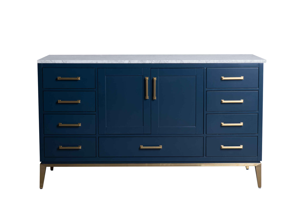 Rubeza 1500mm Anatolia -X- Sideboard with Carrara Marble Top - Dark Blue & Gold