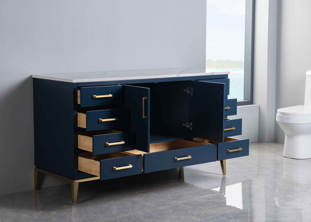 Rubeza 1500mm Anatolia -X- Sideboard with Calacatta Quartz Top - Dark Blue & Gold