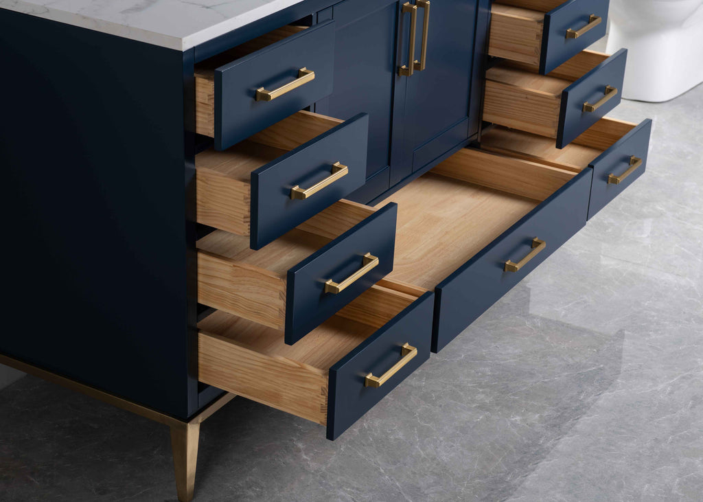 Rubeza 1500mm Anatolia -X- Sideboard with Calacatta Quartz Top - Dark Blue & Gold