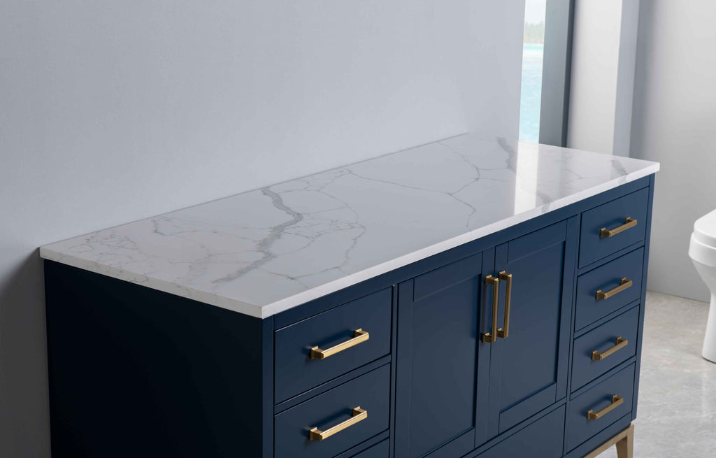 Rubeza 1500mm Anatolia -X- Sideboard with Calacatta Quartz Top - Dark Blue & Gold
