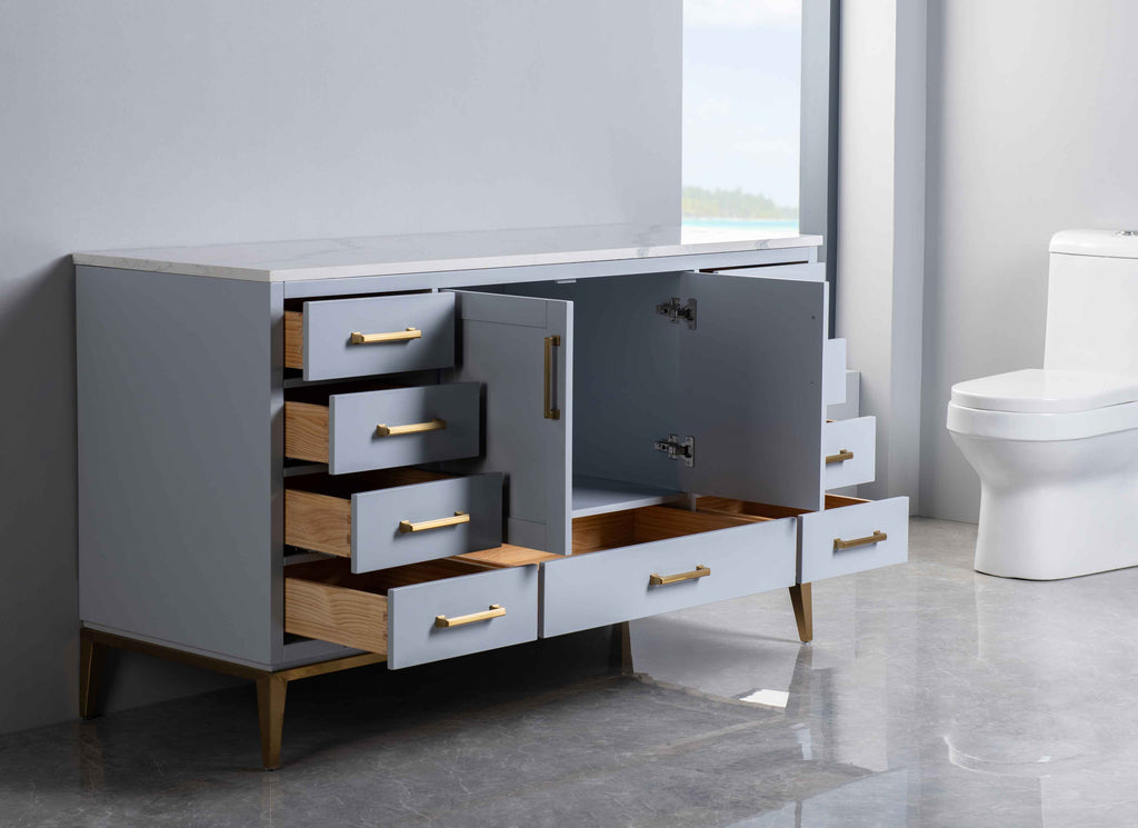 Rubeza 1500mm Anatolia -X- Kitchen Island & Breakfast Bar with Calacatta Quartz Top - Light Grey & Gold