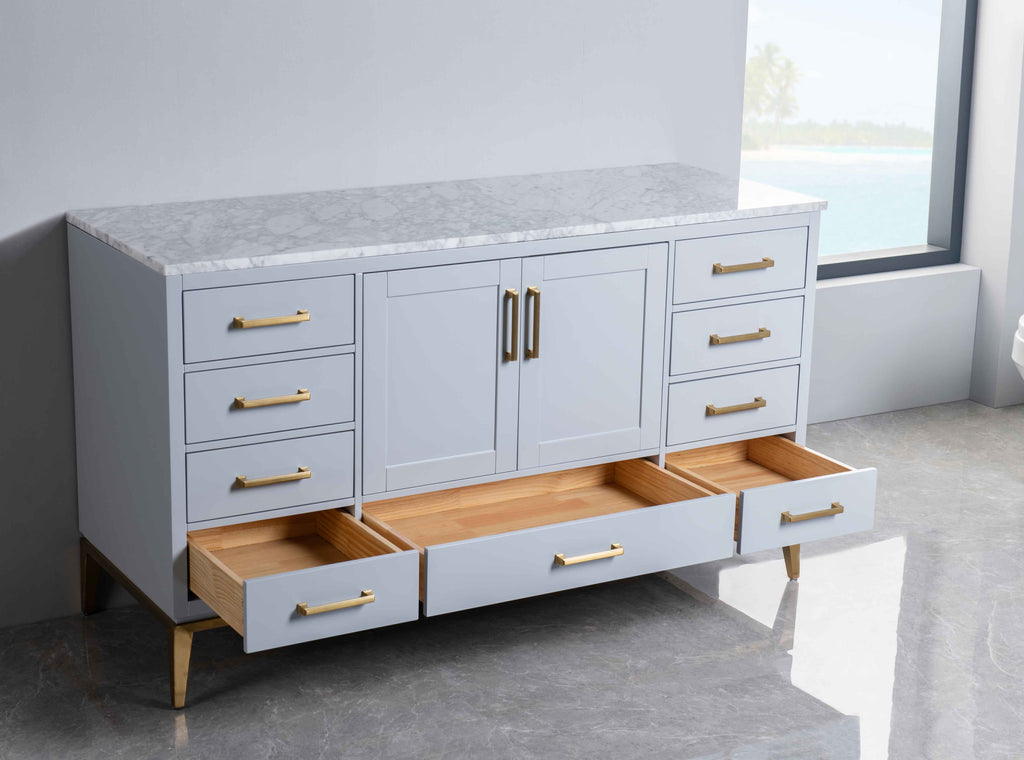 Rubeza 1500mm Anatolia -X- Sideboard with Carrara Marble Top - Light Grey & Gold