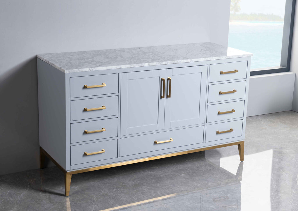 Rubeza 1500mm Anatolia -X- Sideboard with Carrara Marble Top - Light Grey & Gold