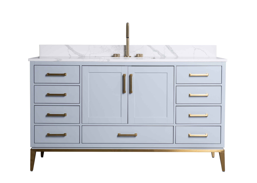 Rubeza 1500mm Anatolia -X- Vanity Unit with Calacatta Quartz Top - Light Grey & Gold