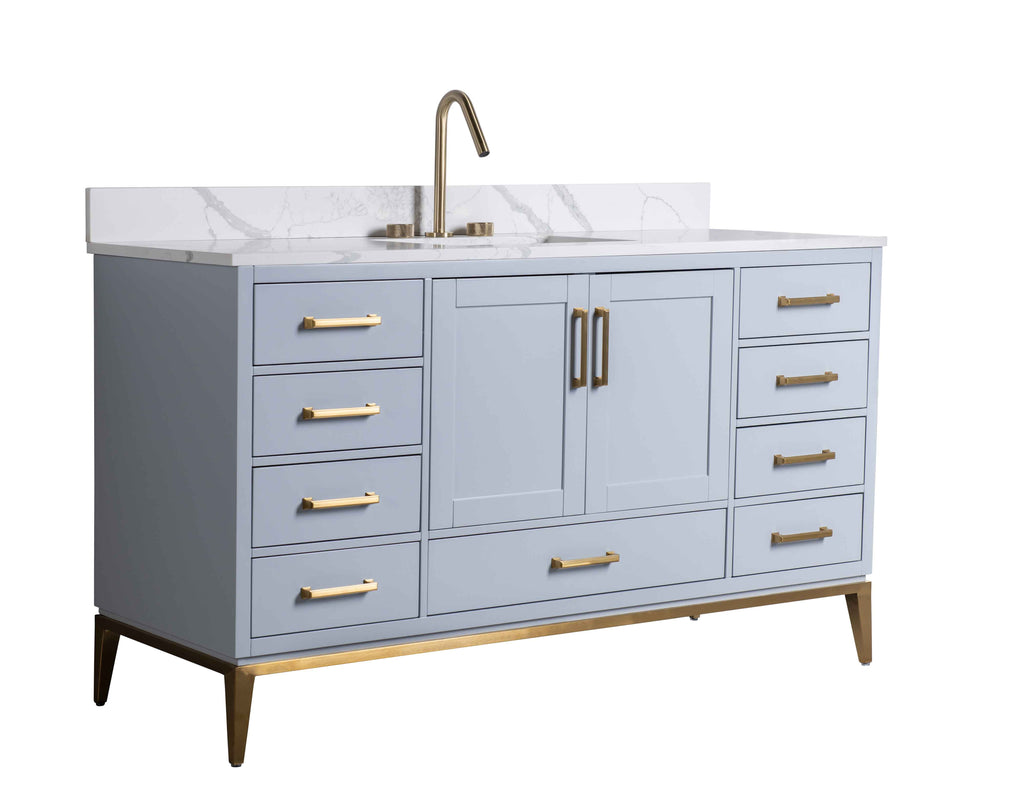 Rubeza 1500mm Anatolia -X- Vanity Unit with Calacatta Quartz Top - Light Grey & Gold