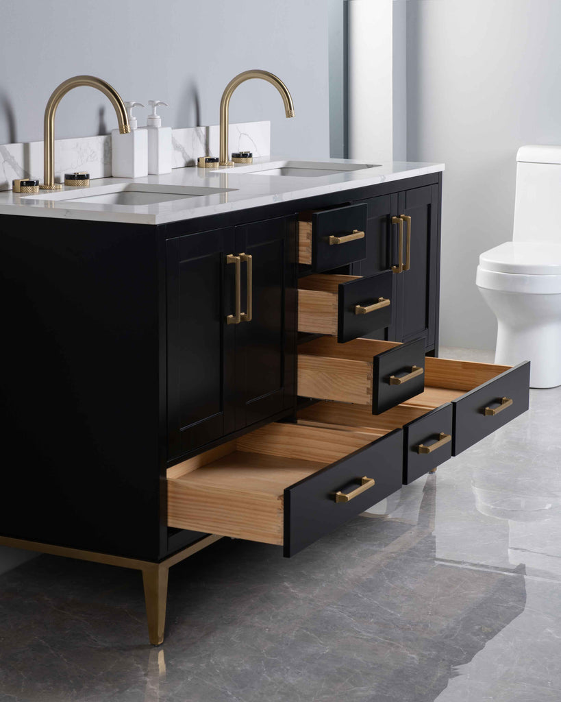 Rubeza 1500mm Anatolia Vanity Unit with Calacatta Quartz Top - Black & Gold