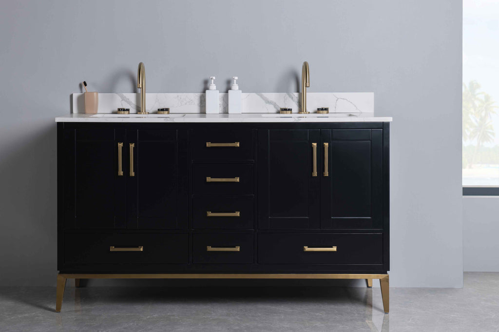 Rubeza 1500mm Anatolia Vanity Unit with Calacatta Quartz Top - Black & Gold