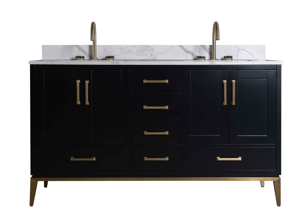 Rubeza 1500mm Anatolia Vanity Unit with Calacatta Quartz Top - Black & Gold