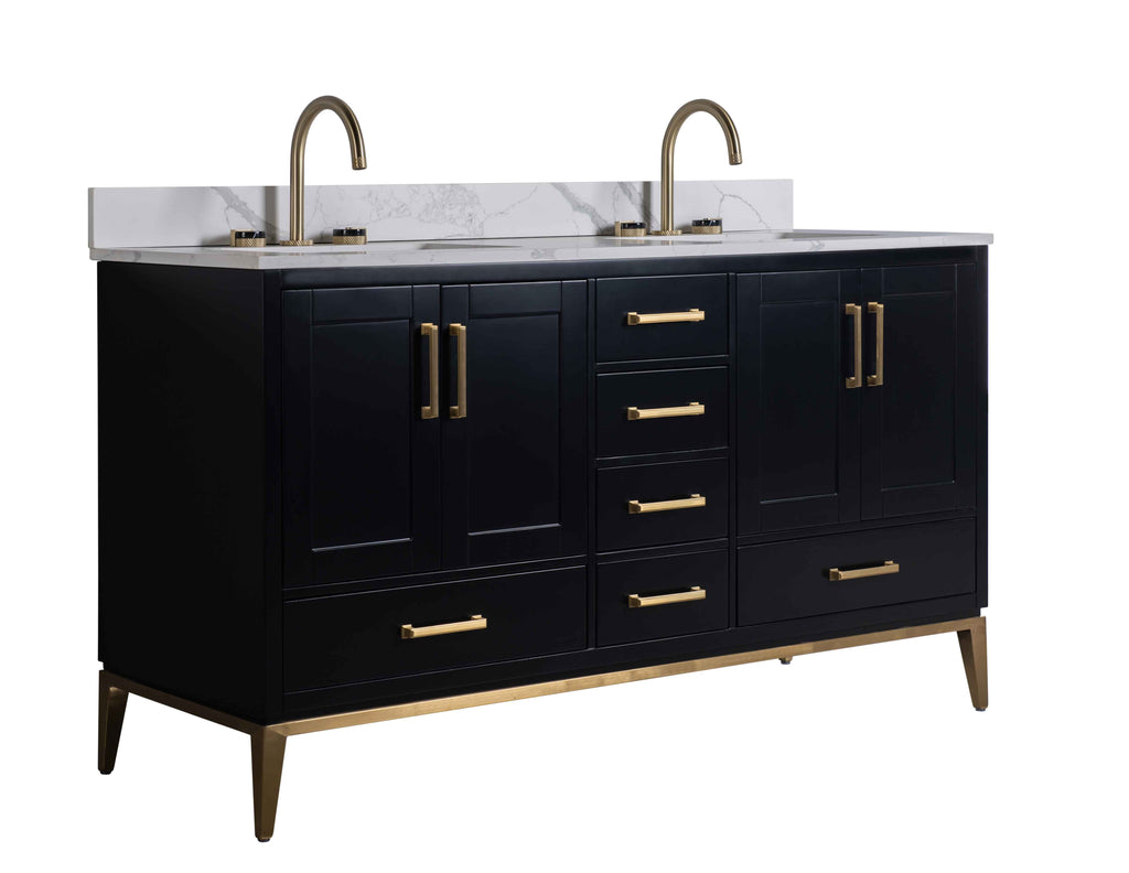 Rubeza 1500mm Anatolia Vanity Unit with Calacatta Quartz Top - Black & Gold