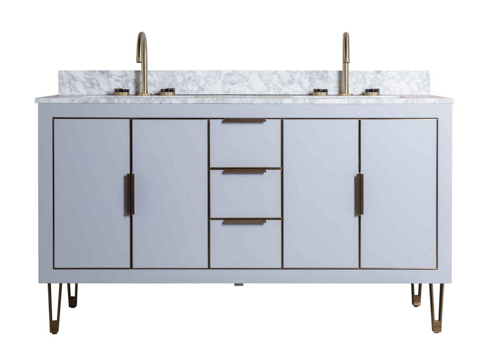 Rubeza 1500mm Dukes Vanity Unit with Carrara Marble Top - Light Grey & Gold