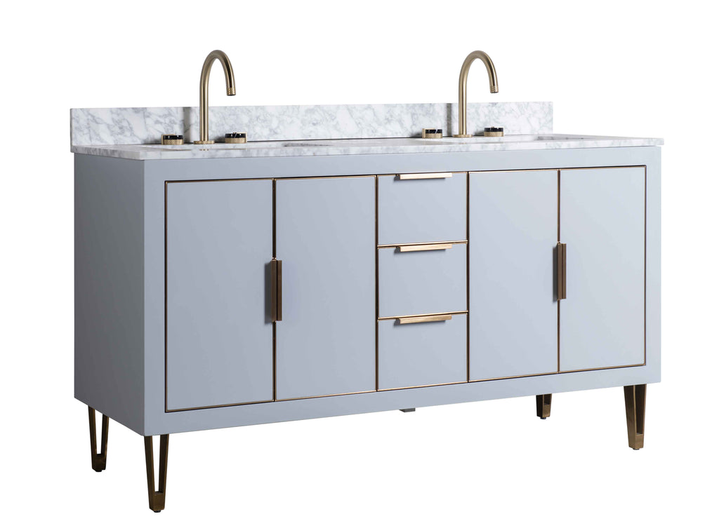 Rubeza 1500mm Dukes Vanity Unit with Carrara Marble Top - Light Grey & Gold