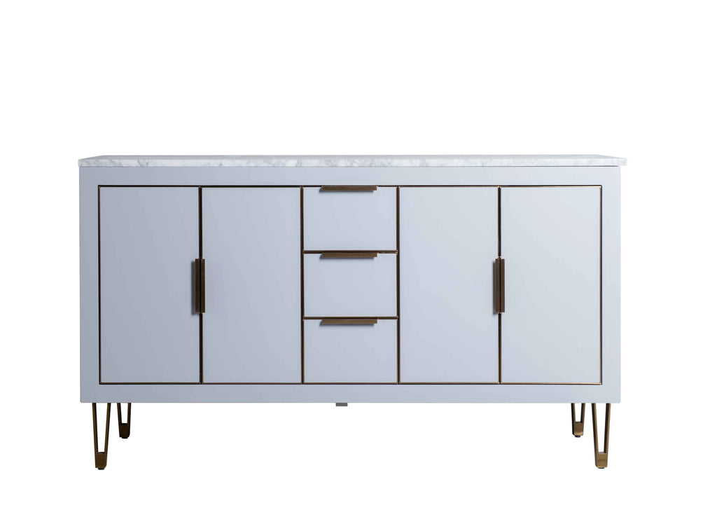 Rubeza 1500mm Dukes Sideboard with Carrara Marble Top - Light Grey & Gold