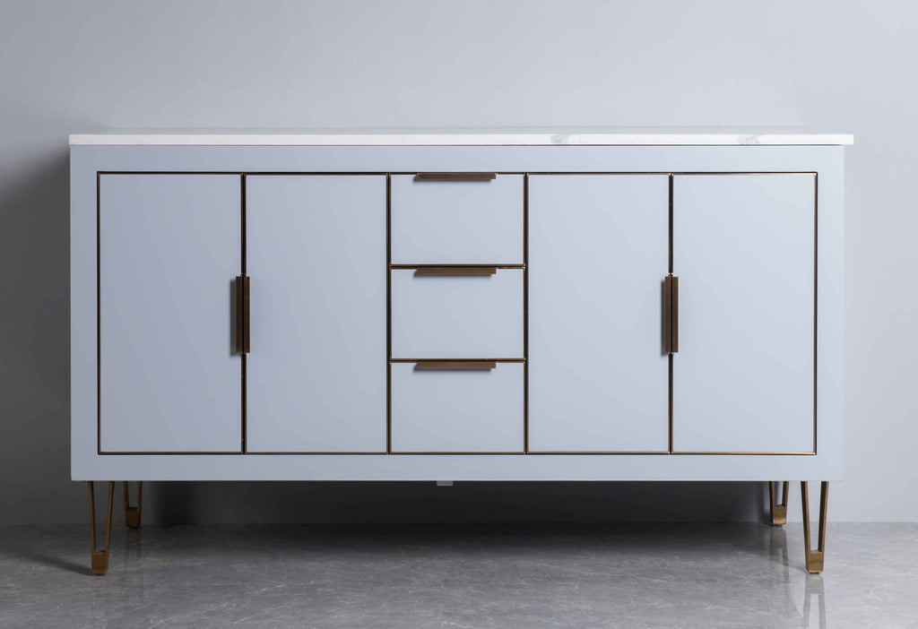 Rubeza 1500mm Dukes Sideboard with Calacatta Quartz Top - Light Grey & Gold