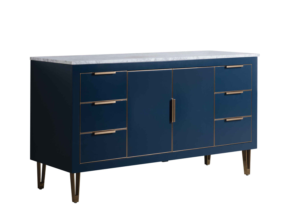 Rubeza 1500mm Dukes -X- Sideboard with Carrara Marble Top - Dark Blue & Gold