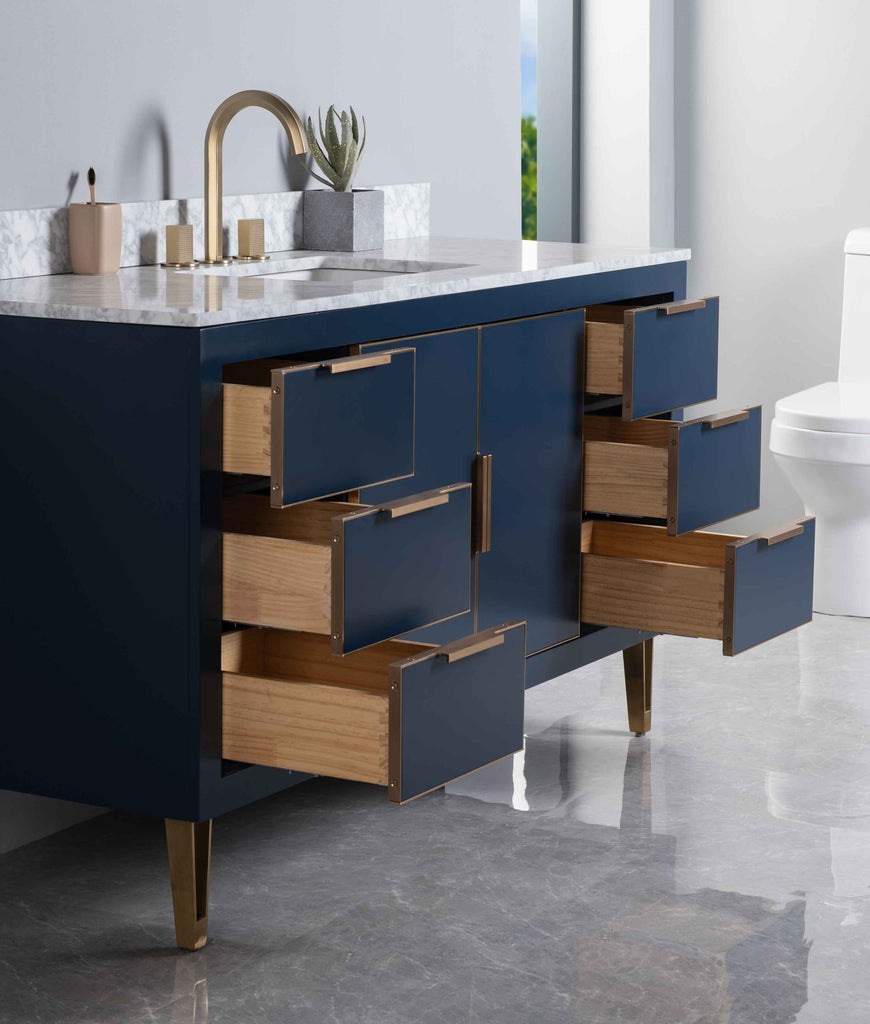 Rubeza 1500mm Dukes -X- Vanity Unit with Carrara Marble Top - Dark Blue & Gold