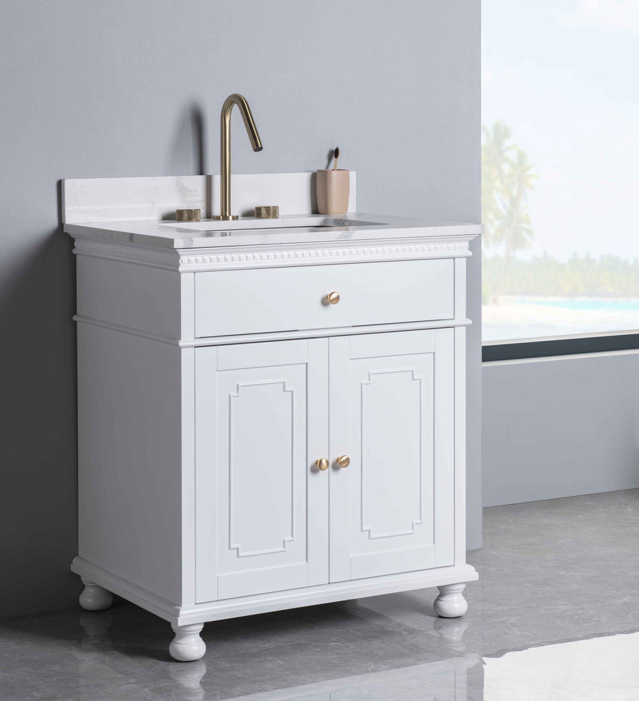 Rubeza 750mm Didim Vanity Unit with Calacatta Quartz Top - White & Gold