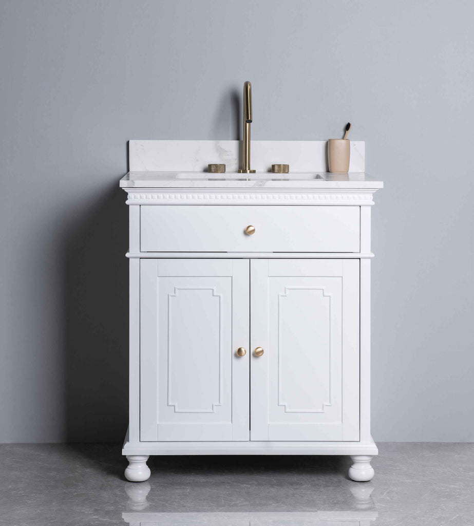 Rubeza 750mm Didim Vanity Unit with Calacatta Quartz Top - White & Gold