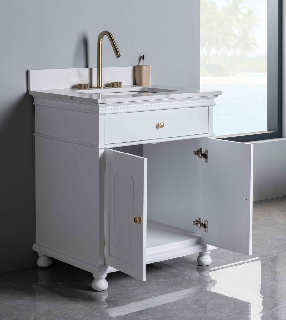 Rubeza 750mm Didim Vanity Unit with Calacatta Quartz Top - White & Gold