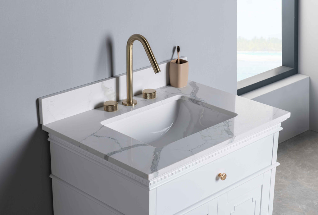 Rubeza 750mm Didim Vanity Unit with Calacatta Quartz Top - White & Gold