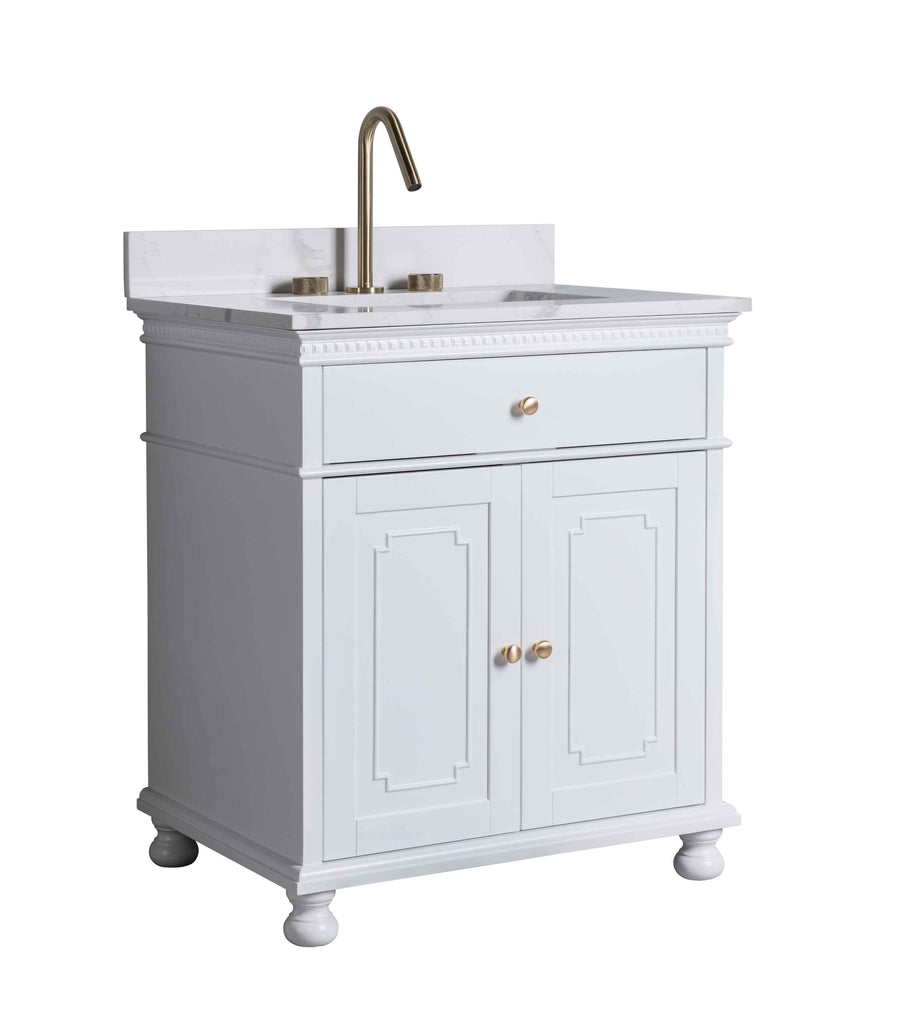 Rubeza 750mm Didim Vanity Unit with Calacatta Quartz Top - White & Gold