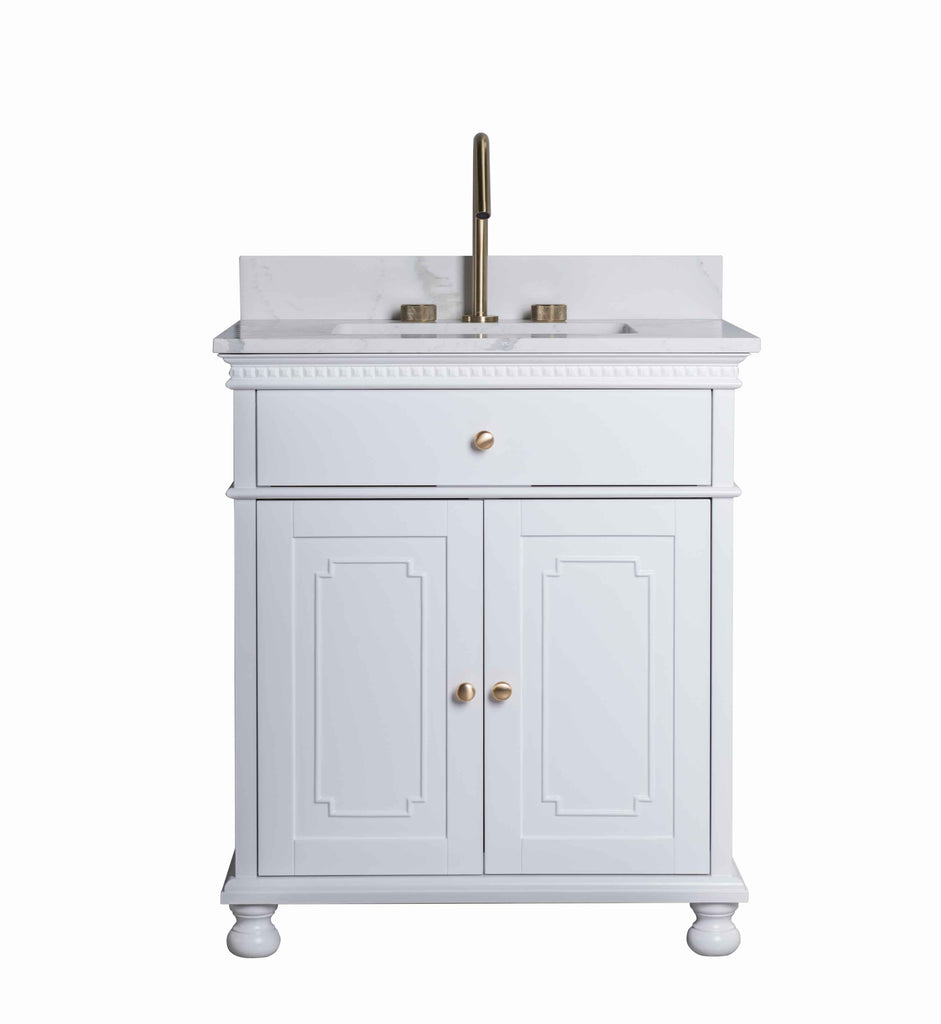 Rubeza 750mm Didim Vanity Unit with Calacatta Quartz Top - White & Gold