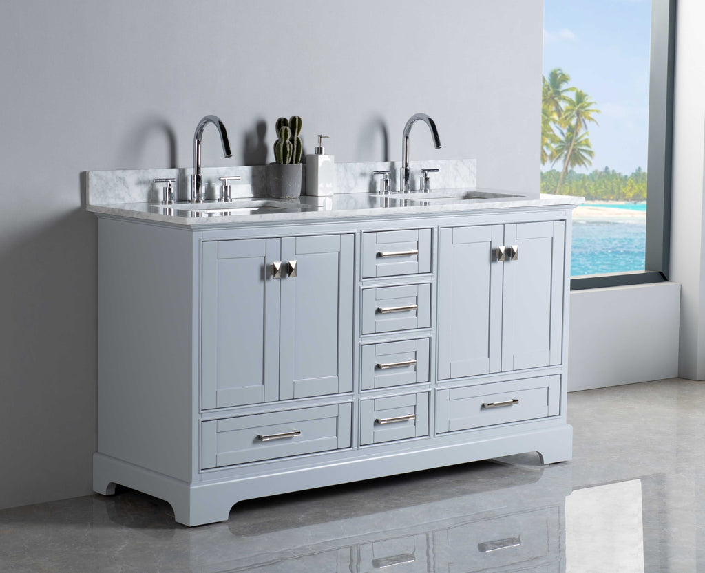 Rubeza 1500mm Charleston Vanity Unit with Carrara Marble Top - Light Grey & Chrome