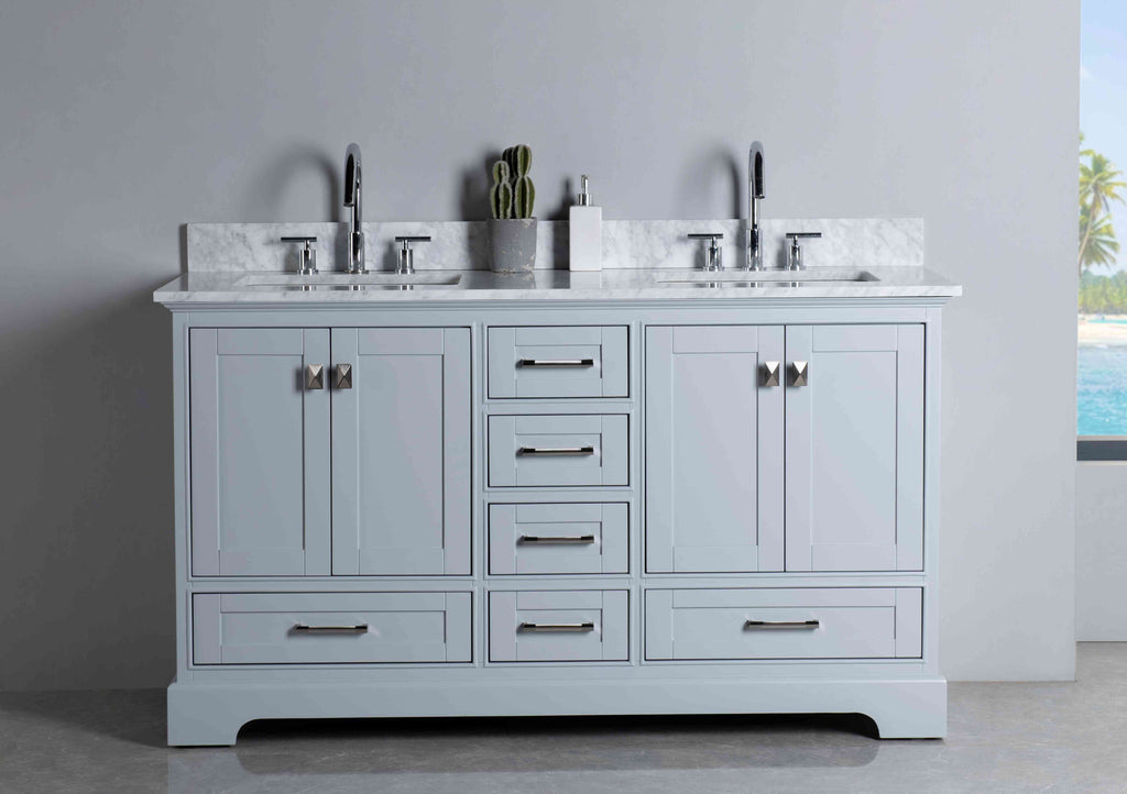 Rubeza 1500mm Charleston Vanity Unit with Carrara Marble Top - Light Grey & Chrome