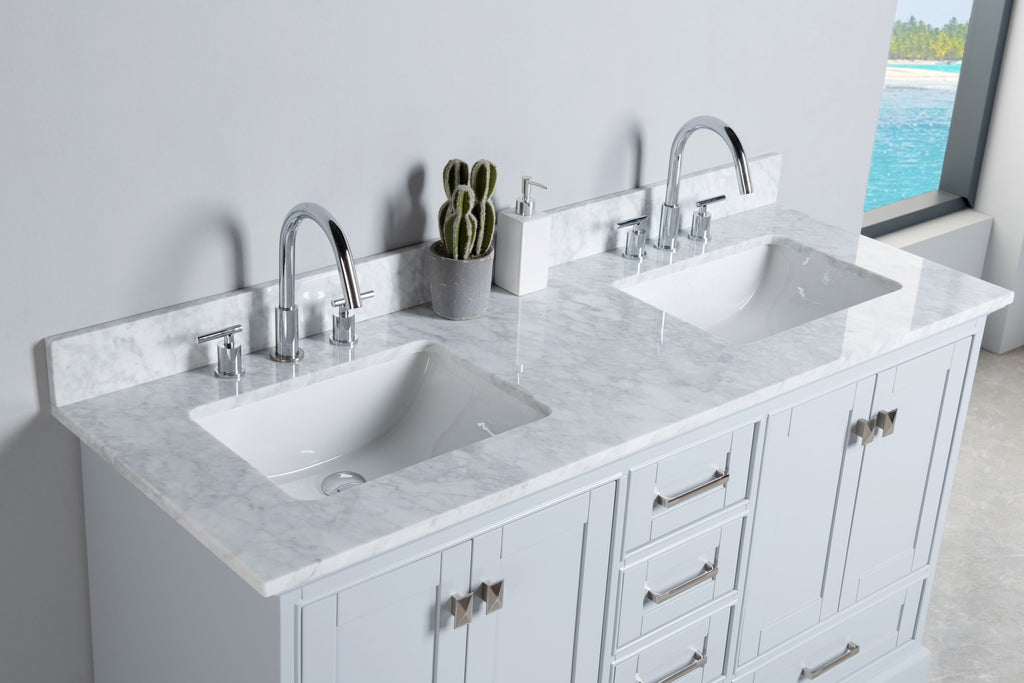 Rubeza 1500mm Charleston Vanity Unit with Carrara Marble Top - Light Grey & Chrome