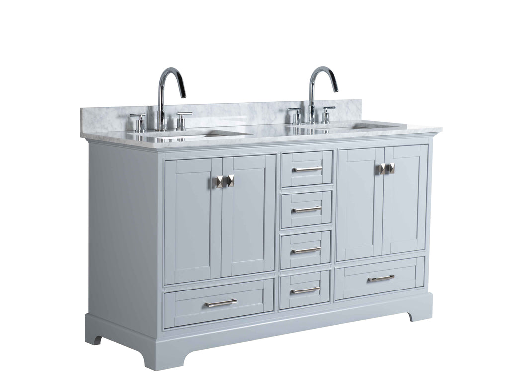 Rubeza 1500mm Charleston Vanity Unit with Carrara Marble Top - Light Grey & Chrome