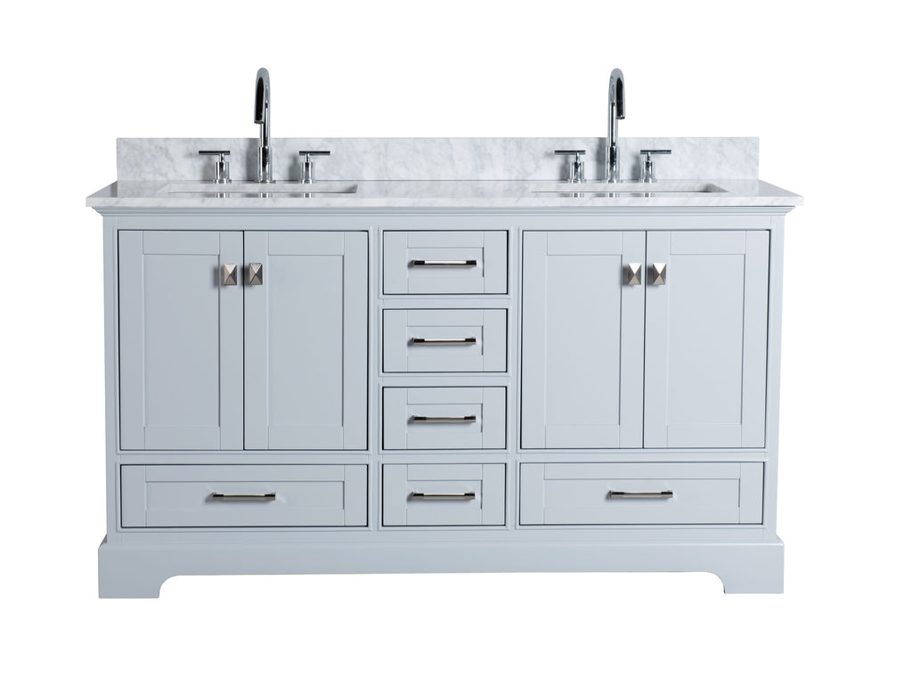 Rubeza 1500mm Charleston Vanity Unit with Carrara Marble Top - Light Grey & Chrome