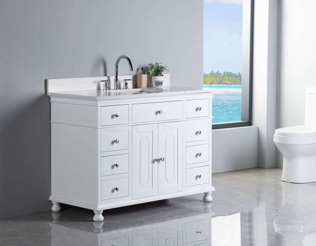 Rubeza 1200mm Didim Vanity Unit with Calacatta Quartz  Top -  White  & Chrome