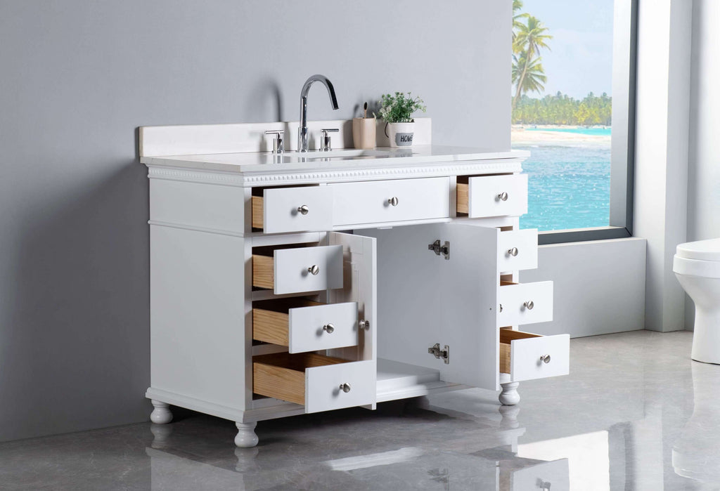 Rubeza 1200mm Didim Vanity Unit with Calacatta Quartz  Top -  White  & Chrome