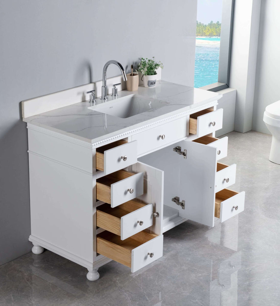 Rubeza 1200mm Didim Vanity Unit with Calacatta Quartz  Top -  White  & Chrome