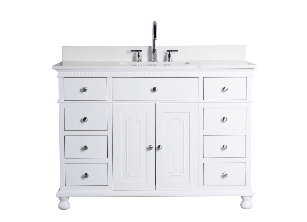 Rubeza 1200mm Didim Vanity Unit with Calacatta Quartz  Top -  White  & Chrome