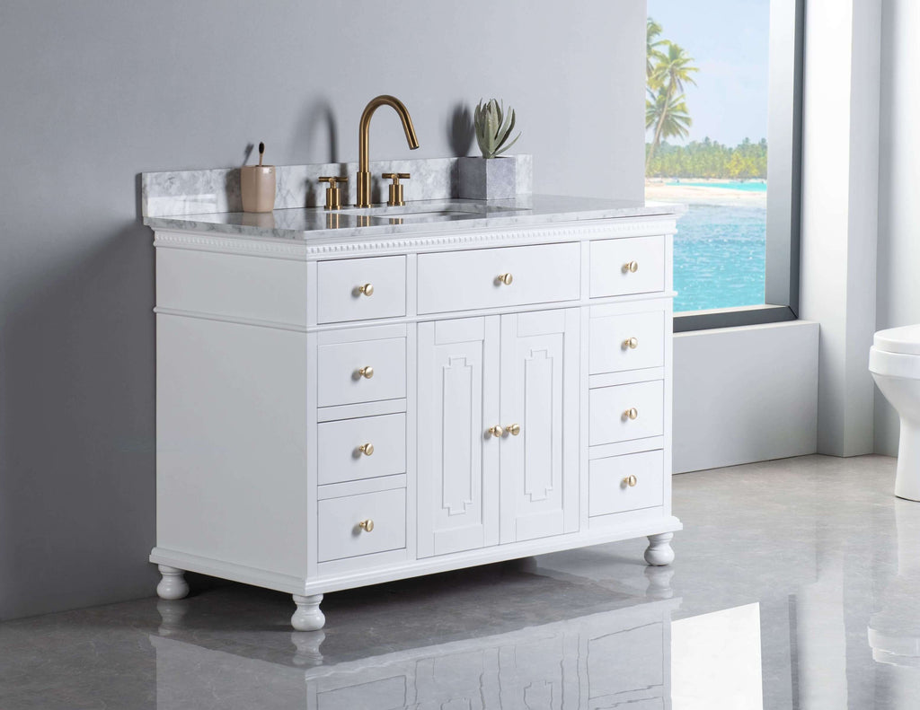 Rubeza 1200mm Didim Vanity Unit with Carrara Marble Top - White & Gold