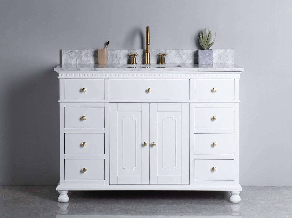 Rubeza 1200mm Didim Vanity Unit with Carrara Marble Top - White & Gold