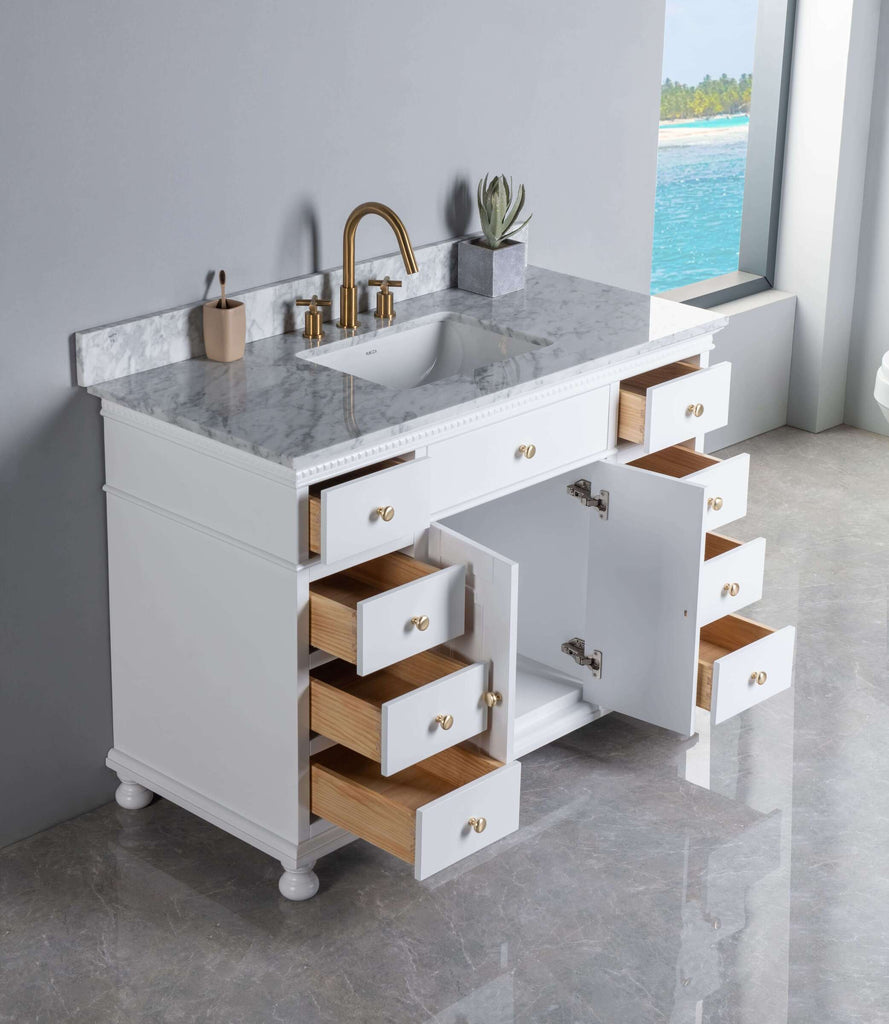 Rubeza 1200mm Didim Vanity Unit with Carrara Marble Top - White & Gold