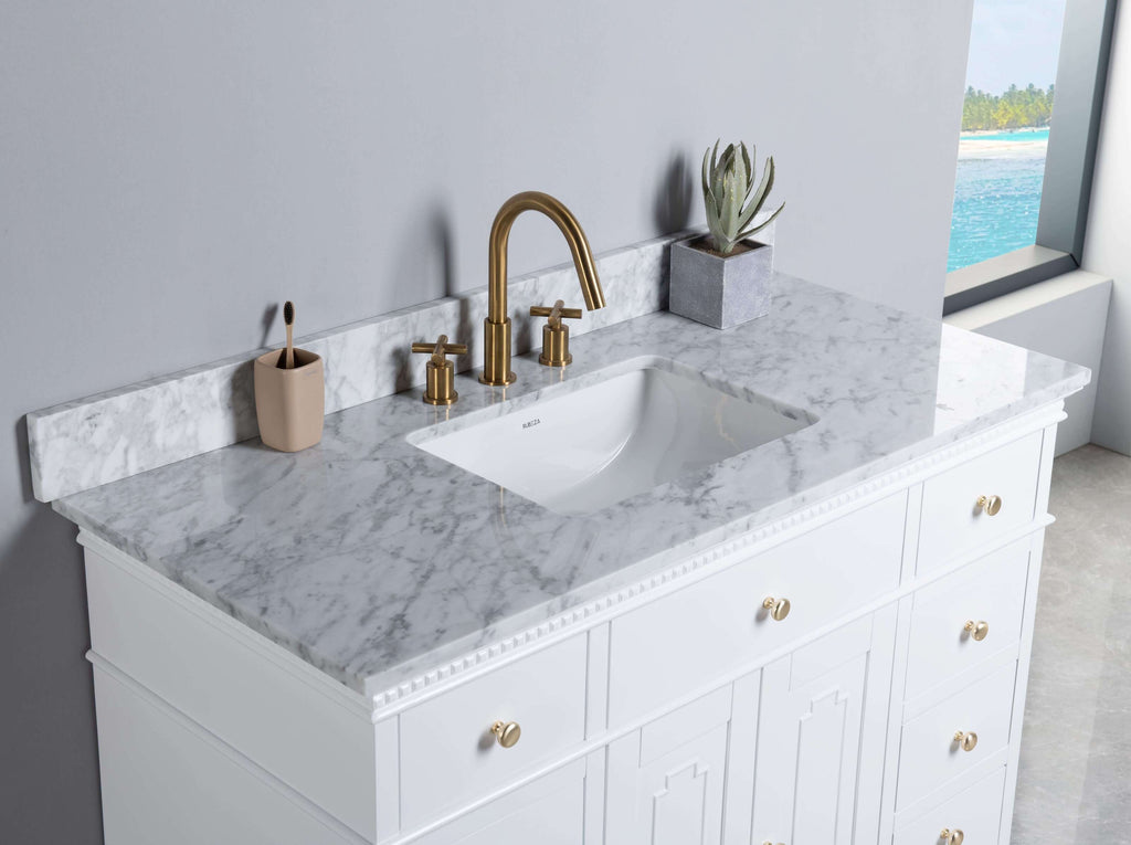 Rubeza 1200mm Didim Vanity Unit with Carrara Marble Top - White & Gold